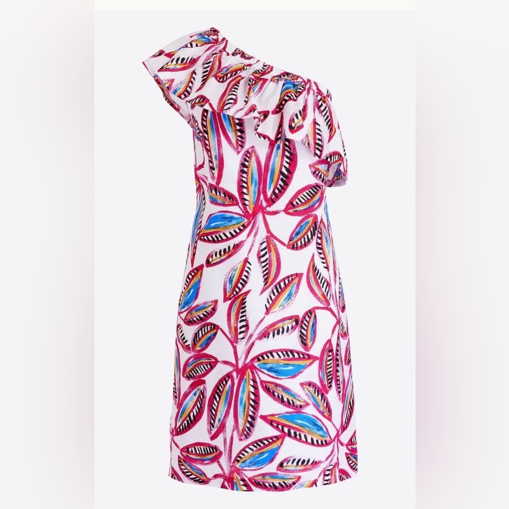 J. Crew Floral One-Shoulder Dress Linen Blend Vacation Bold Print Womens Sz XS